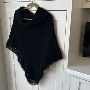 Chic Black Cable Knit Poncho